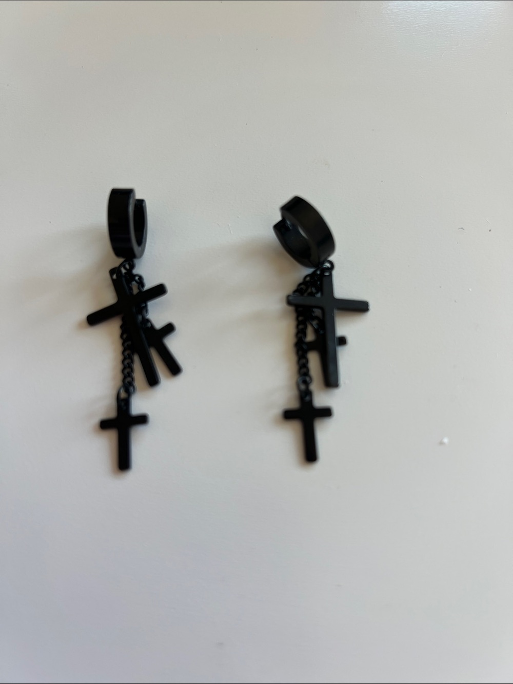 Black Cross Dangle Huggie Earrings